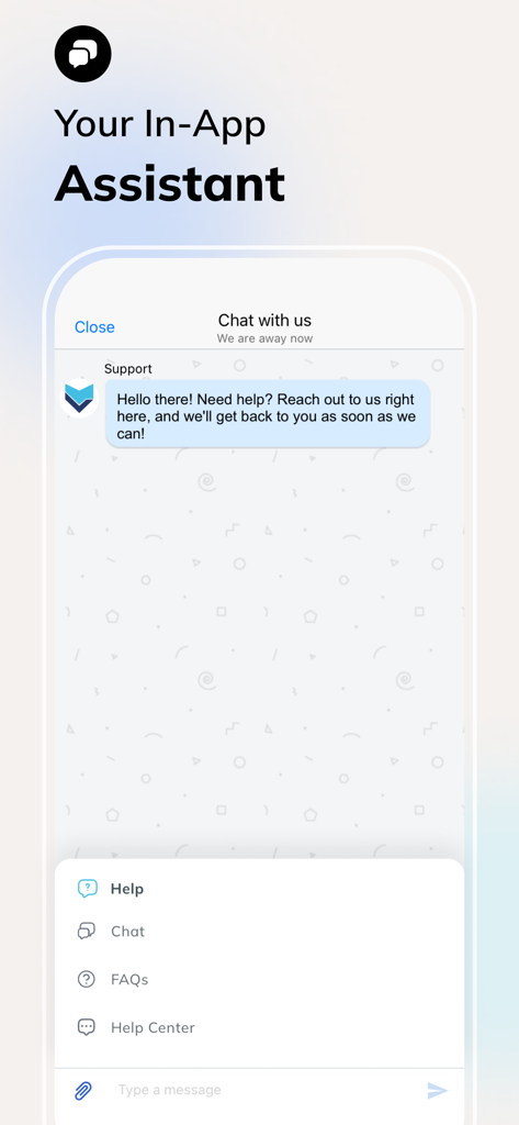 App mobile MyLOFT che mostra la chat dell'assistente in-app e l'interfaccia di supporto