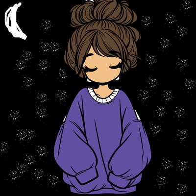 girl with baggy sweatshirt and messy bun