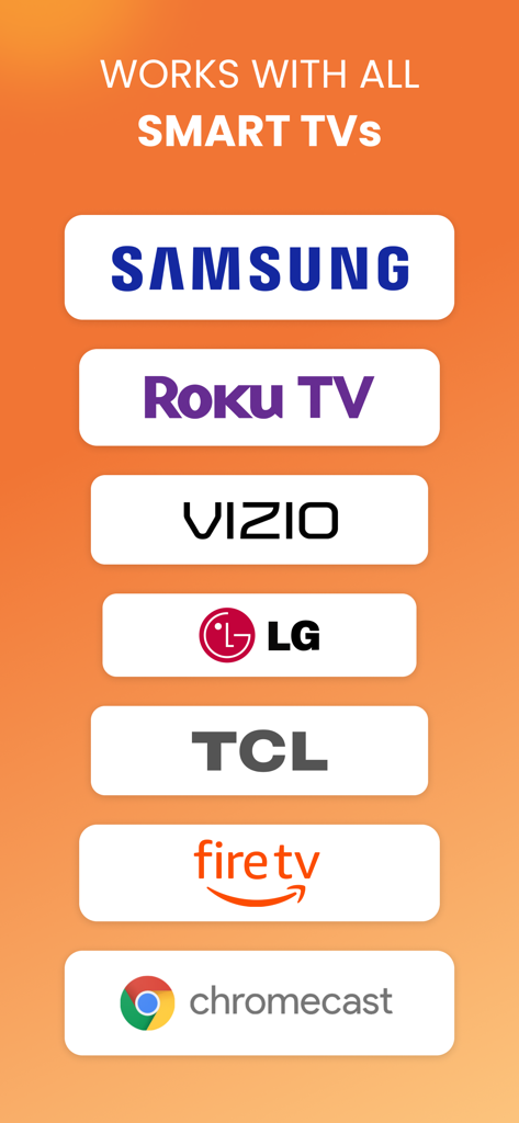 List of supported Smart TV brands including Samsung Roku LG and Fire TV for screen mirroring