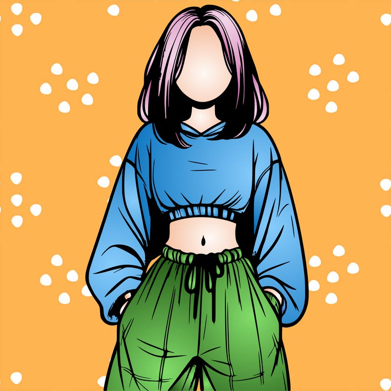 realistic girl faceless with baggy pants and a crop top