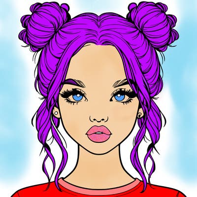 realistic girl with two buns in hair and lips