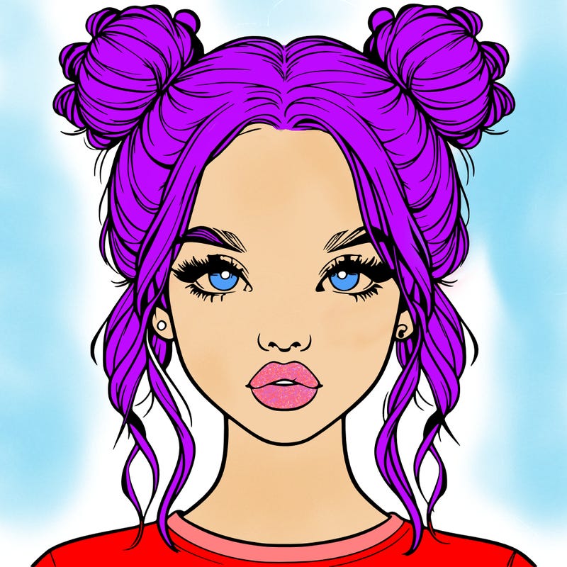 realistic girl with two buns in hair and lips