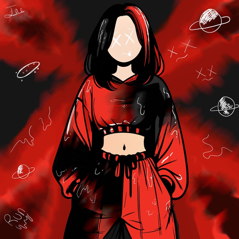 realistic girl faceless with baggy pants and a crop top