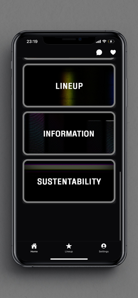 Tecate Pa'l Norte - Main screen of the Tecate Pal Norte mobile app showing buttons for Lineup and Information.