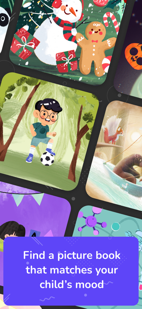 Booka: Kids' Books and Stories - A selection of colorful children's book illustrations from the Booka app library.