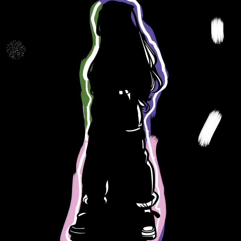 girl in baggy pants crop top and long hair