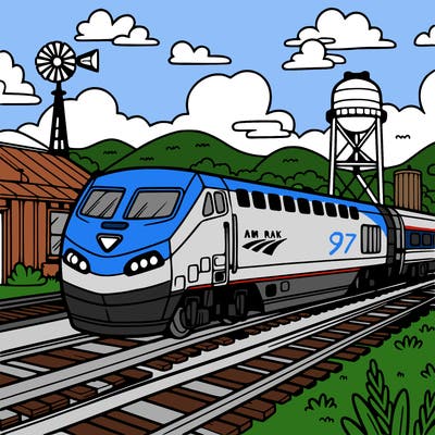cute amtrak train sky open field horizon track station