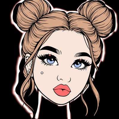 realistic girl with two buns on her hair and lips