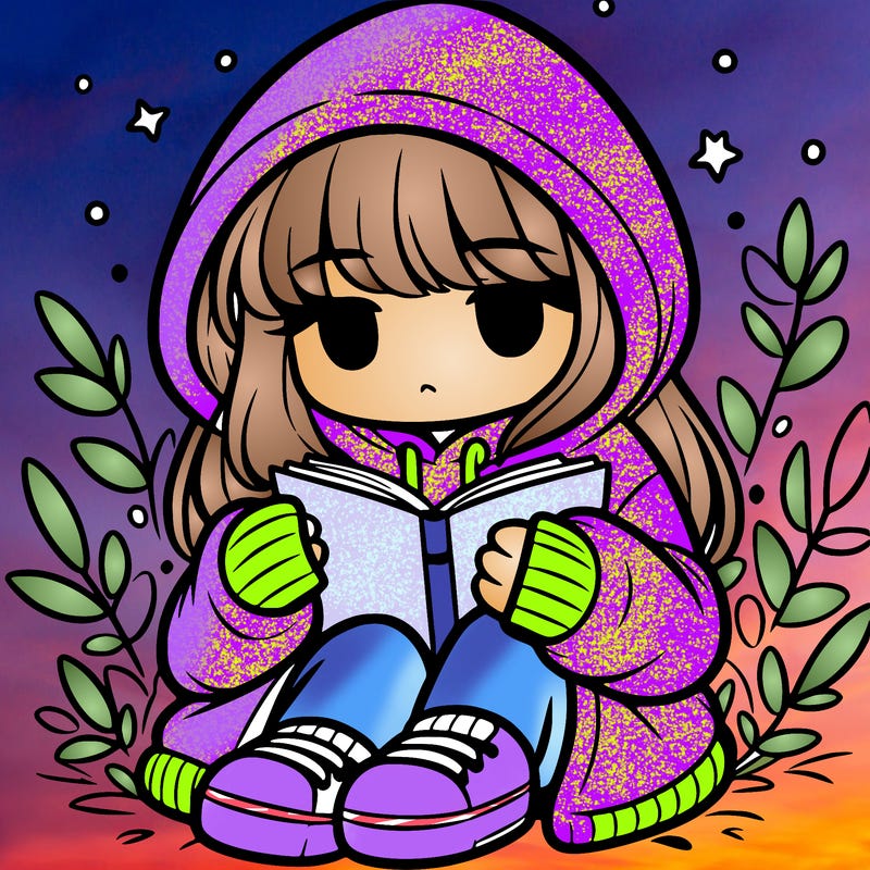 girl in oversized hoodie reading a book