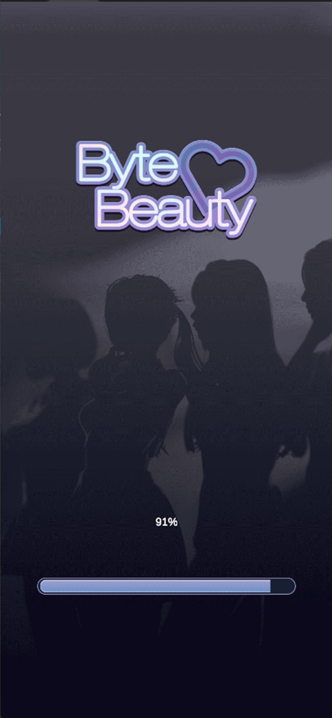 Byte Beauty - 실루엣과 진행률 표시줄이 있는 바이트 뷰티 AI 여자친구 채팅 앱 로딩 화면