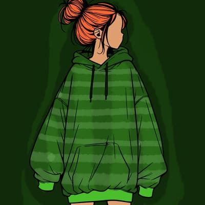 realistic girl with a oversized sweatshirt on and a bun