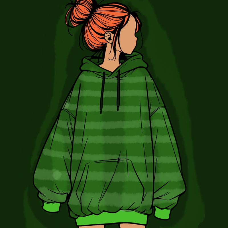 realistic girl with a oversized sweatshirt on and a bun