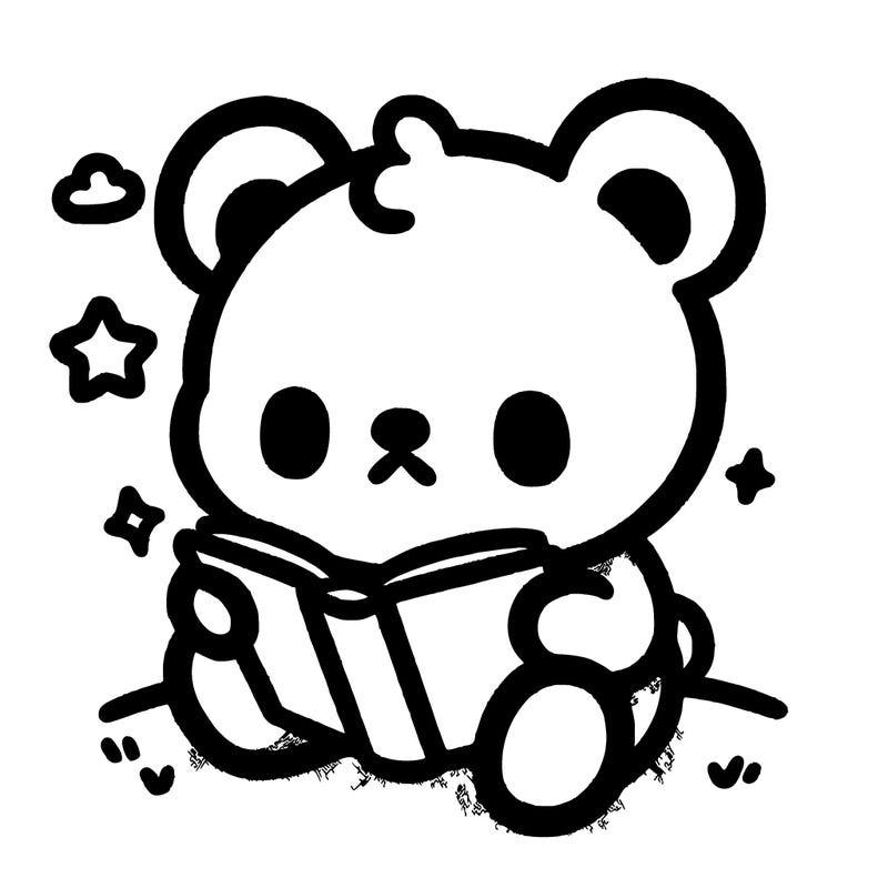 cute bear that's sitting down and reading a book