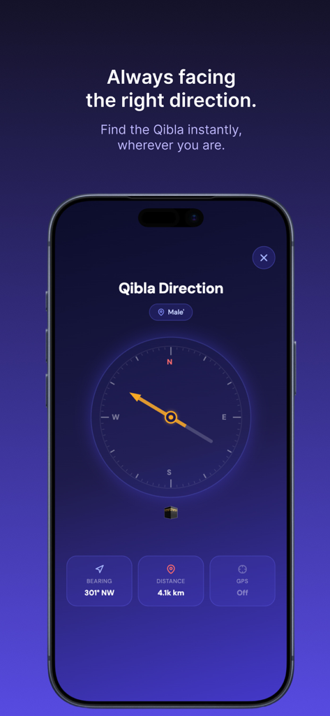 Mu'mina - A clean and minimalist Qibla compass interface in the Mu'mina app