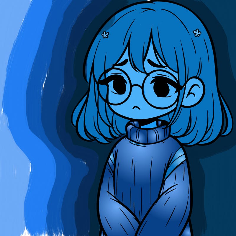 sad girl with glasses in a sweater