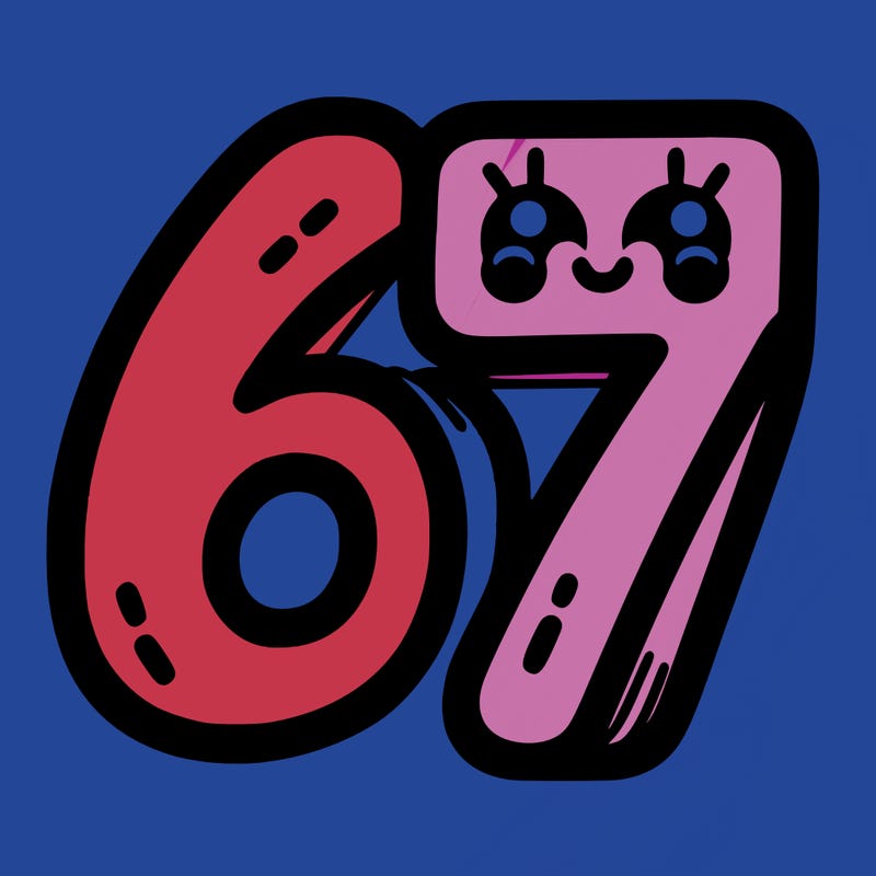 the numbers 67