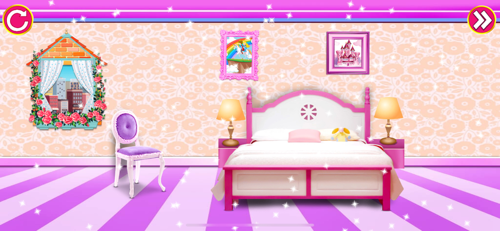 CleanUp City Clean House Game - A tidy pink bedroom in the CleanUp City Clean House Game