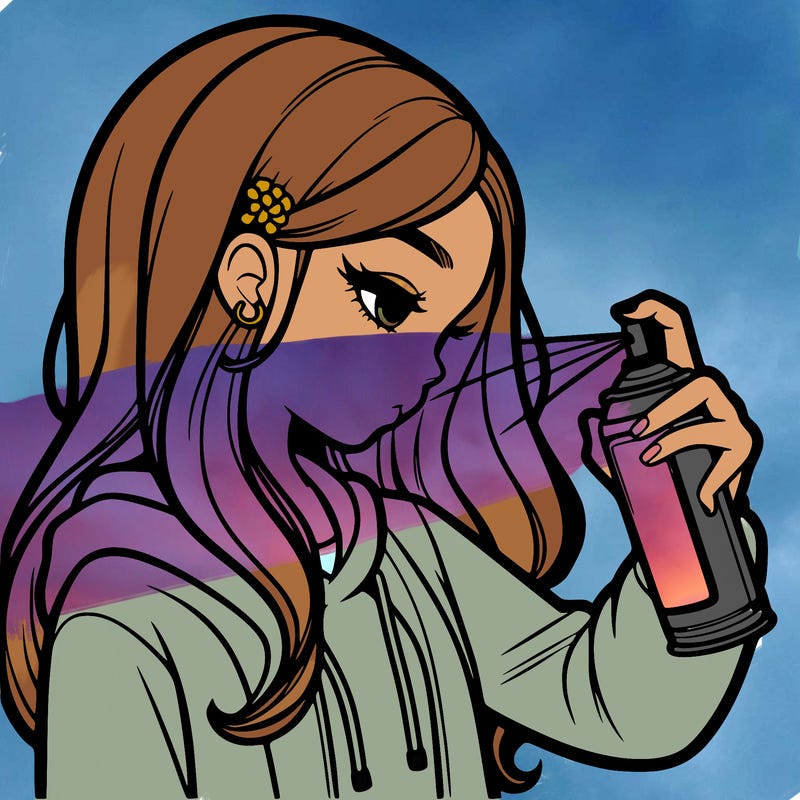 a realistic girl spray painting