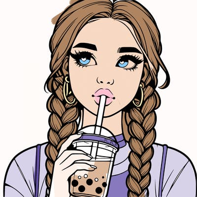 realistic girl with braided hair drinking boba