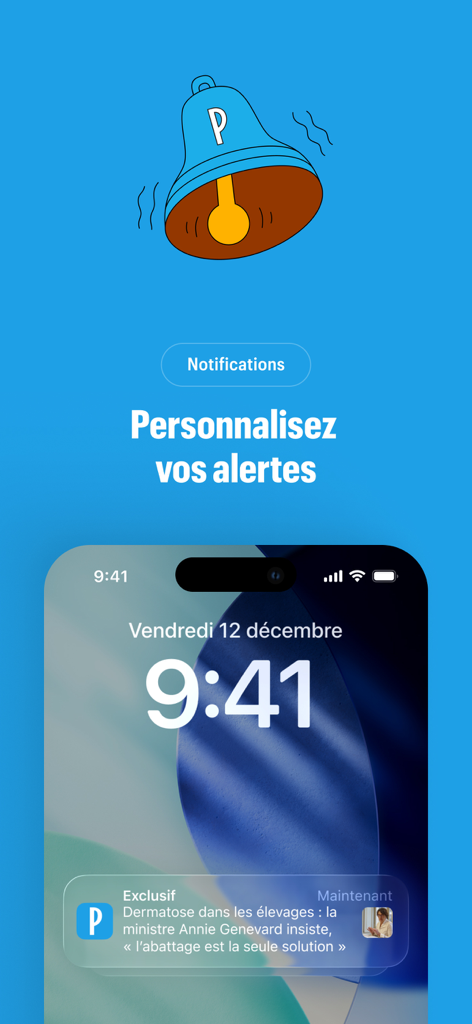 Le Parisien mobile app interface for personalizing news alerts and notifications.