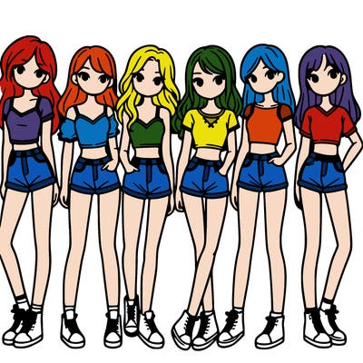 a group of girls wearing crop tops and shorts
