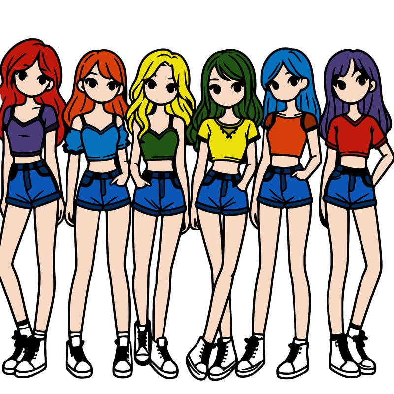 a group of girls wearing crop tops and shorts