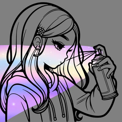 a realistic girl spray painting