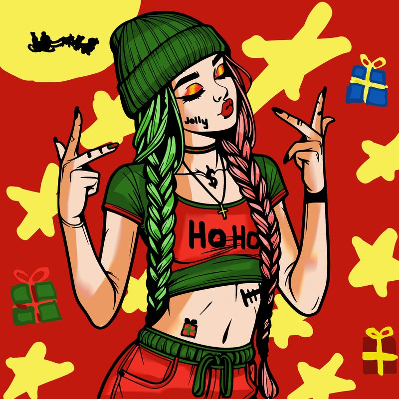 realistic teenage girl with braids and a beanie and crop top doing 🫶🏼