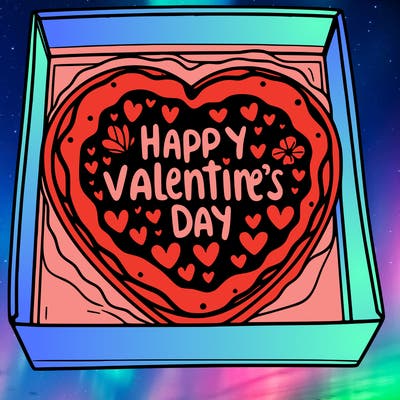 a large valentine cookie in a box with the words "happy valentine's day" written on it.
