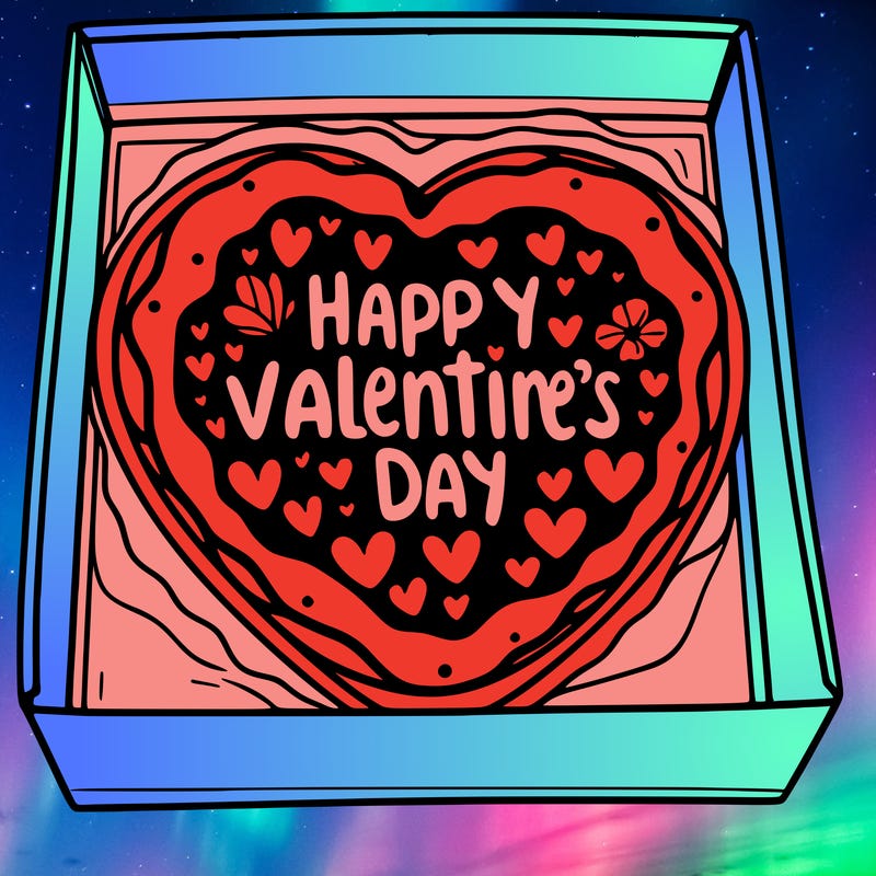 a large valentine cookie in a box with the words "happy valentine's day" written on it.