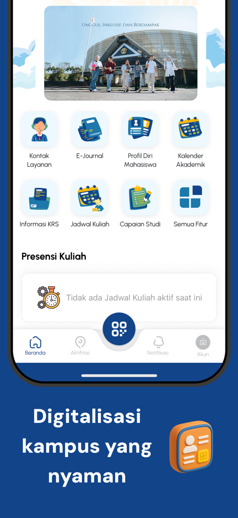 SAUNPAD - Home screen of the SAUNPAD mobile app featuring icons for academic services like course schedules and student profiles.