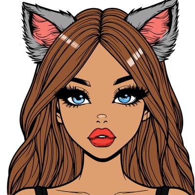 realistic girl with fox ears and realistic lips