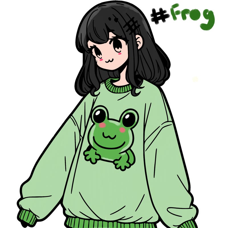 girl wearing frogging sweatshirt
