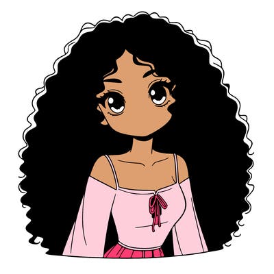 a black anime girl with long afro hair