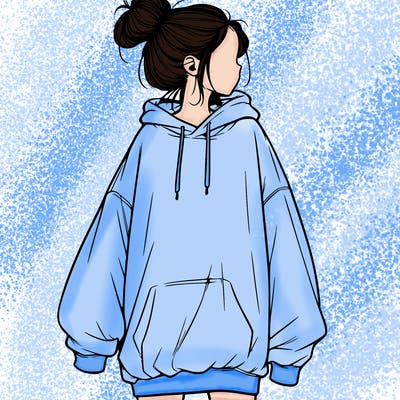 realistic girl with a oversized sweatshirt on and a bun