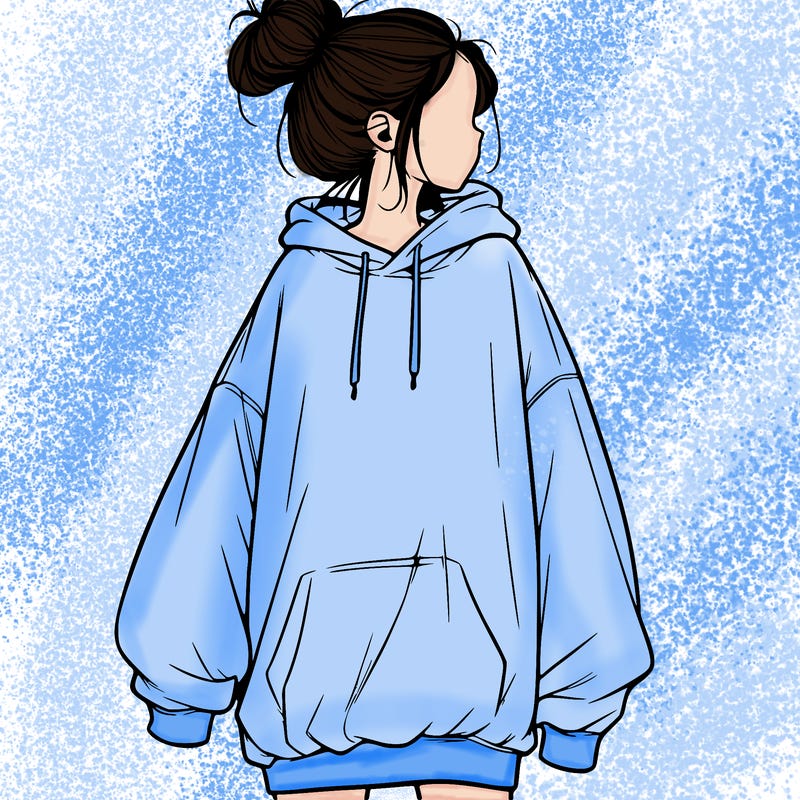 realistic girl with a oversized sweatshirt on and a bun