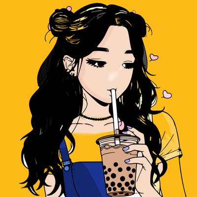 aesthetic realistic girl with boba