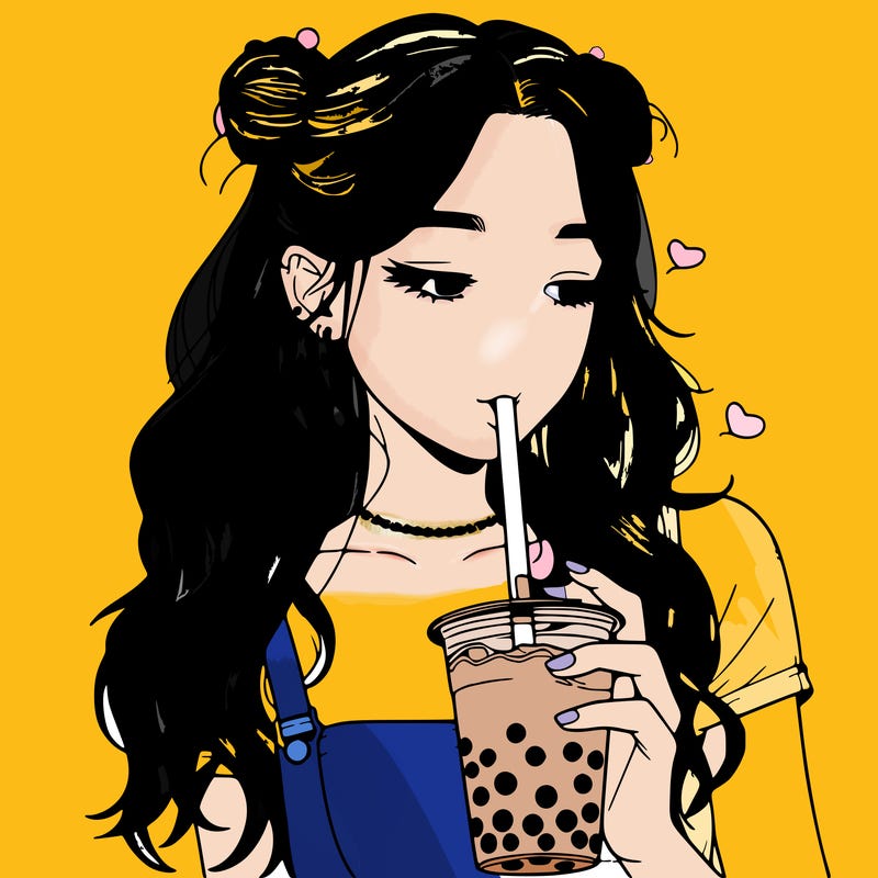 aesthetic realistic girl with boba