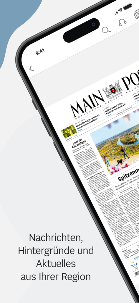 Main-Post ePaper - Ein Smartphone-Bildschirm zeigt die digitale Titelseite der regionalen Zeitung Main-Post