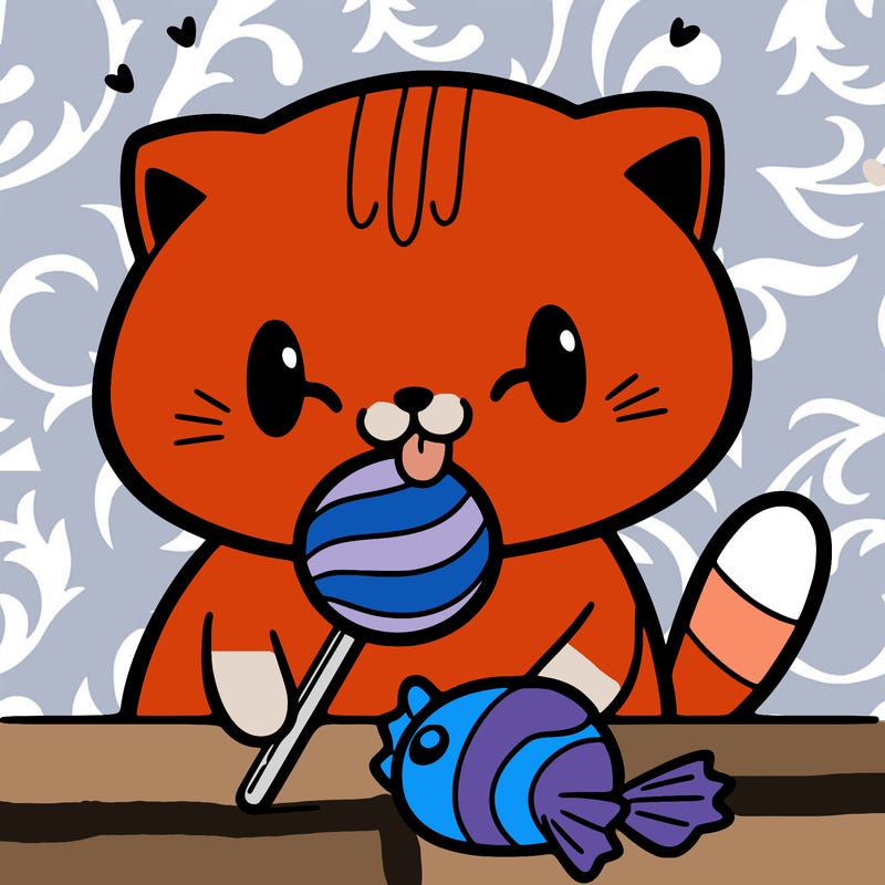 a cat eating candy