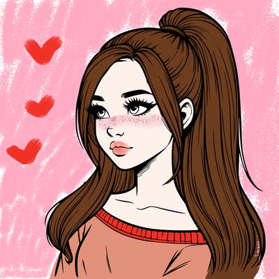 realistic girl with a high ponytail