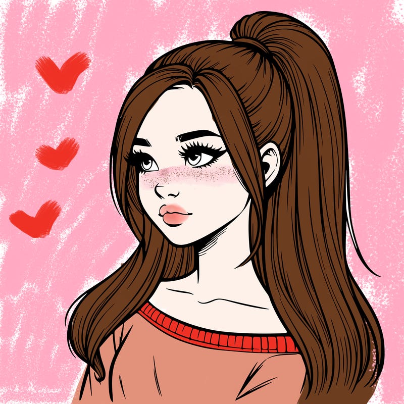 realistic girl with a high ponytail