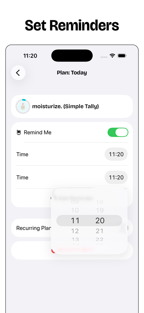 Habit Tracker — timespent - Interface showing how to set daily reminders for habits in the timespent app