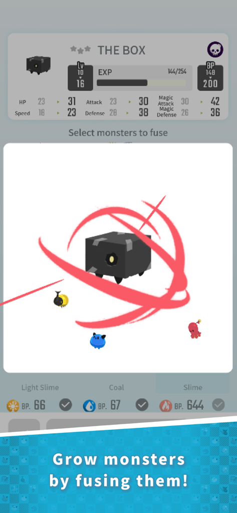 EGGRYPTO: Hatch! Own! Monster - A game screenshot showing the monster fusion system in EGGRYPTO where players combine creatures to upgrade stats and level up