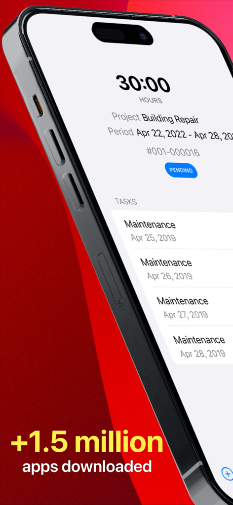 Time Entry for Business - Interfaz de la aplicación Time Entry for Business mostrando horas de trabajo registradas y un hito de descarga