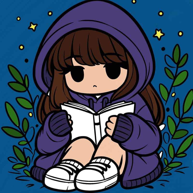 girl in oversized hoodie reading a book