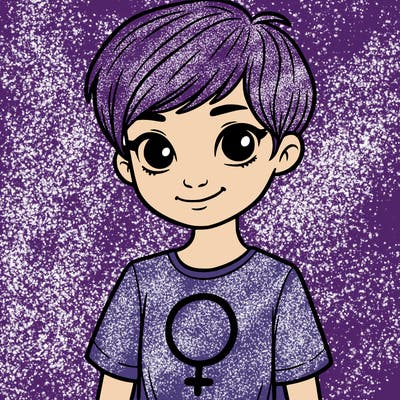girl with pixie cut and feminist shirt