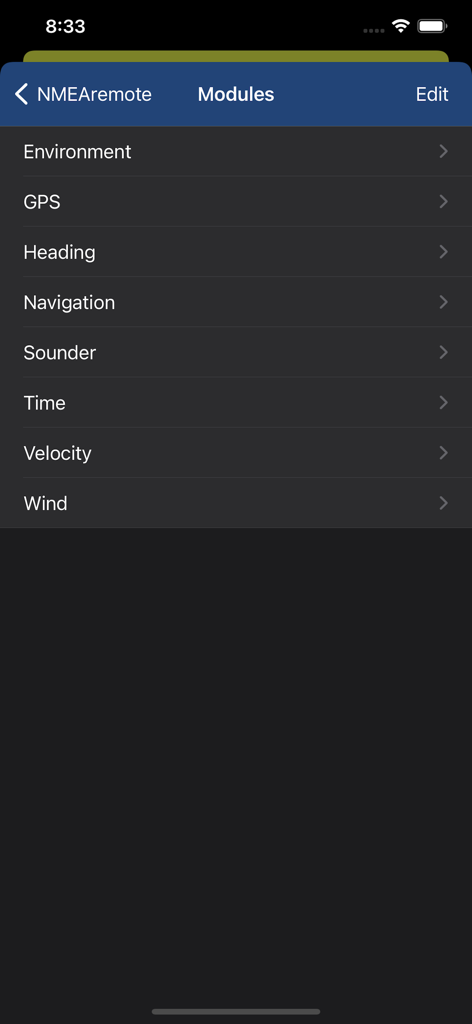 NMEAremote LITE - NMEAremote LITE app screen showing the modules selection menu for boat and navigation data