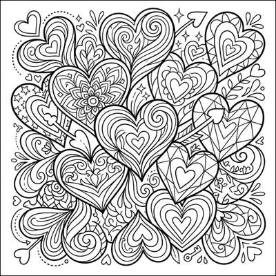 Discover our intricate Cartoon Hearts coloring page, specially designed to capture the imagination of teens. Featuring a dynamic blend of stylized shapes and trendy patterns, it offers hours of creative relaxation and artistic expression.