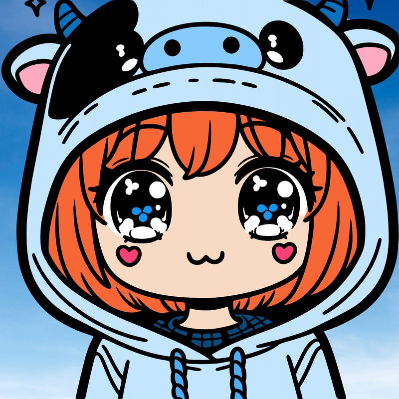kawaii girl with cow hoodie